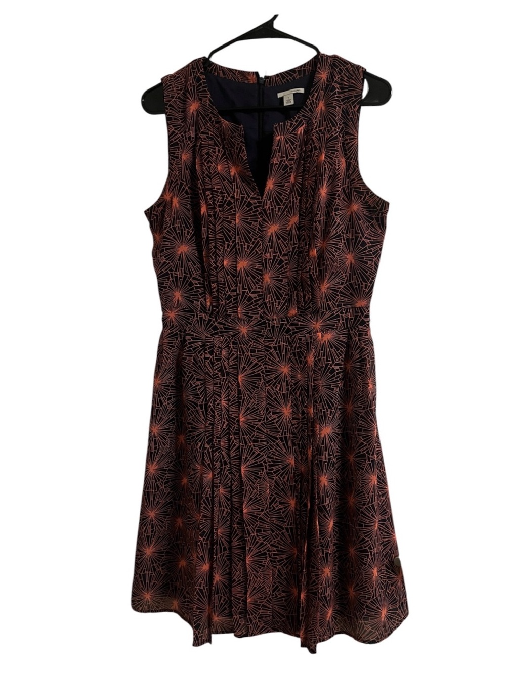 Halogen Black Midi Dress with Coral Starburst Print
